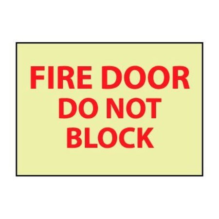 NATIONAL MARKER CO Glow Sign Rigid Plastic - Fire Door Do Not Block GL142RB